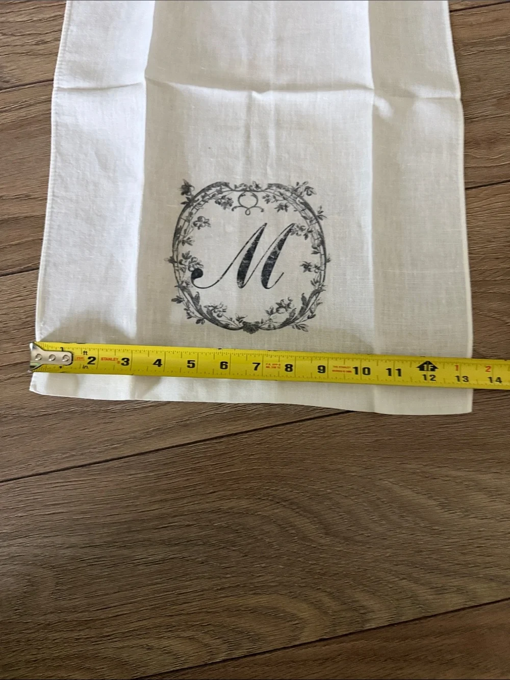 Monogram 'M' White Cotton Kitchen Towel with Gray Print